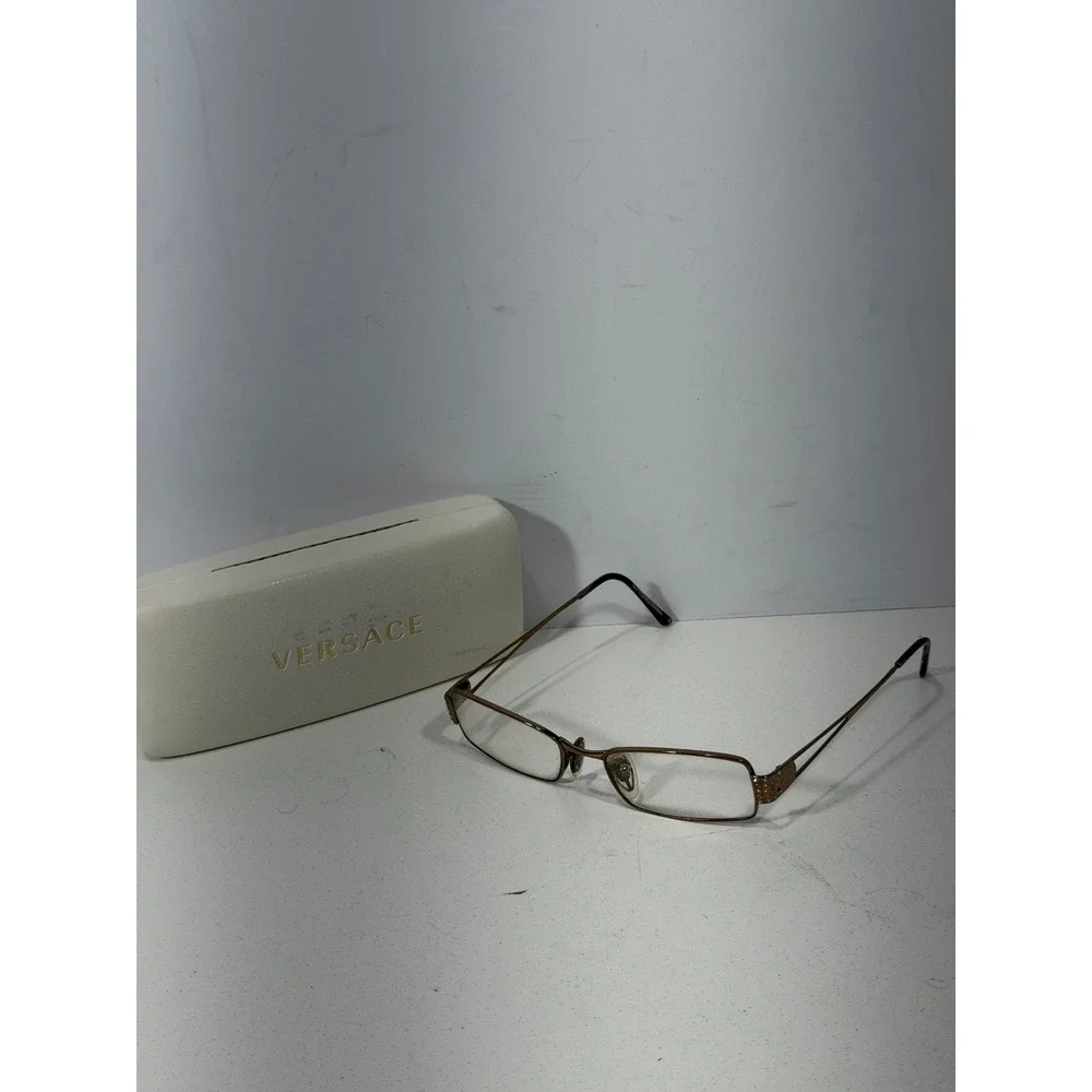Versace Bronze Rectangular Eyeglass Frames Rhinestone Medusa Logo with Case